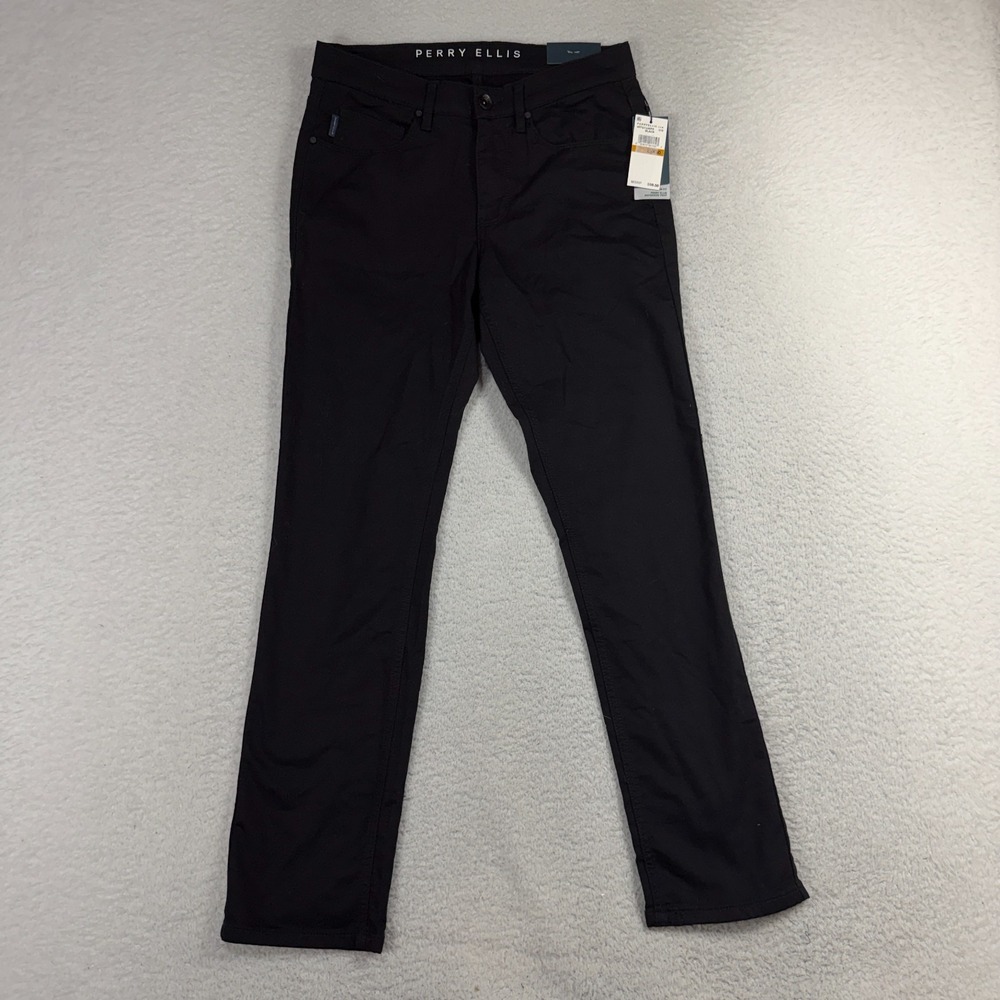 Perry Ellis Slim Fit Anywhere Pants Black 29x30 NWT Stretch Work Casual Mens